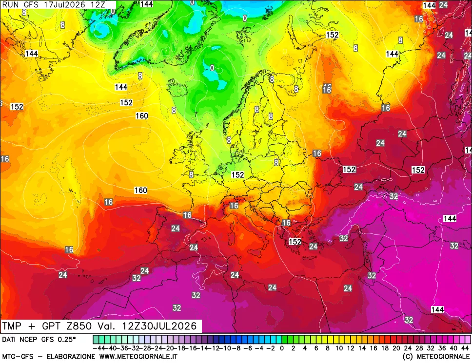 mappa 850 hPa Temp + GPT