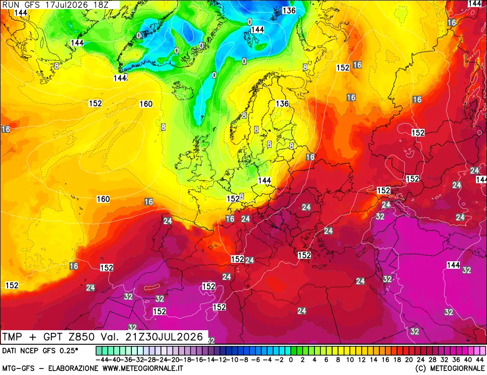 mappa 850 hPa Temp + GPT