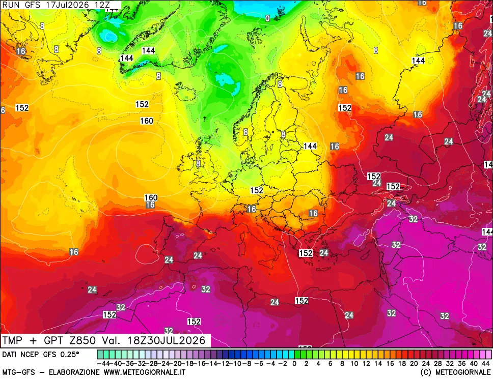 mappa 850 hPa Temp + GPT