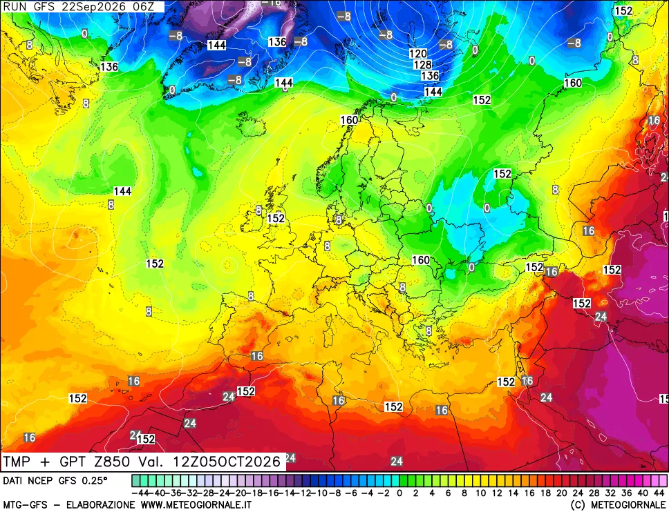 mappa 850 hPa Temp + GPT