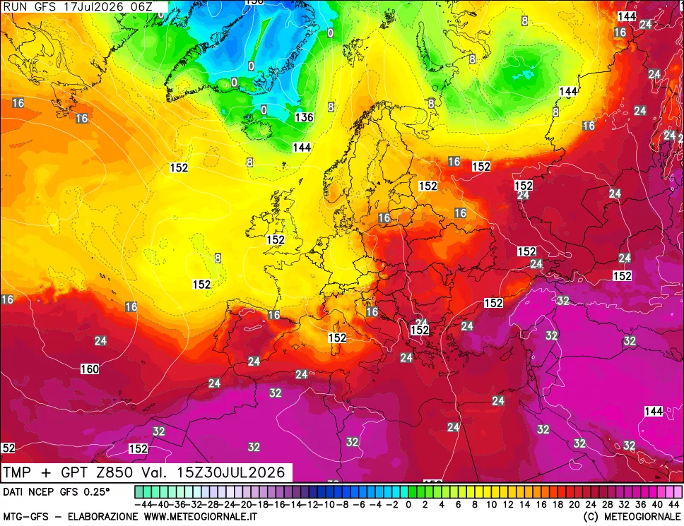mappa 850 hPa Temp + GPT