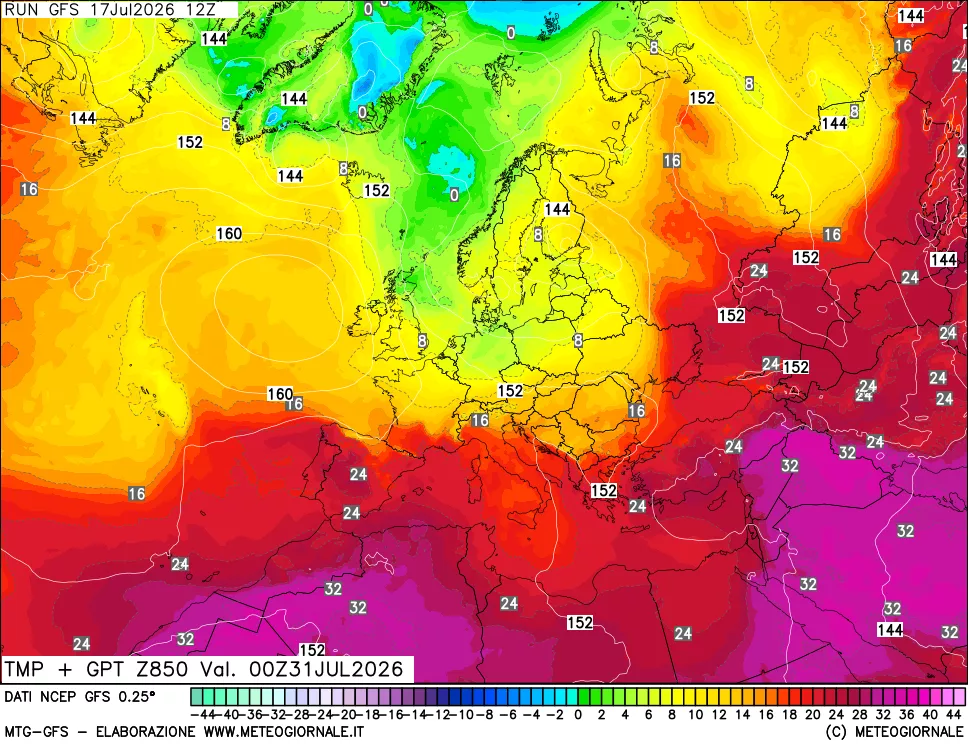 mappa 850 hPa Temp + GPT