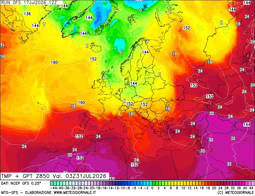 mappa 850 hPa Temp + GPT