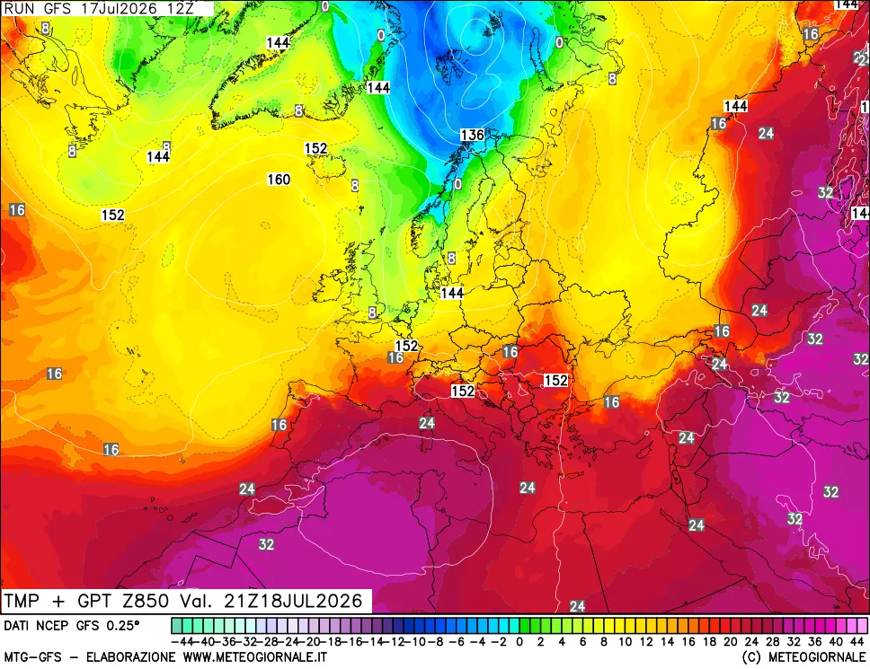 mappa 850 hPa Temp + GPT