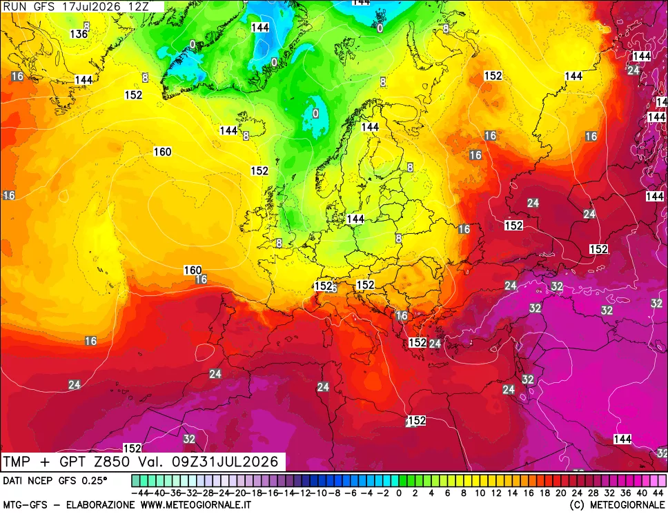 mappa 850 hPa Temp + GPT