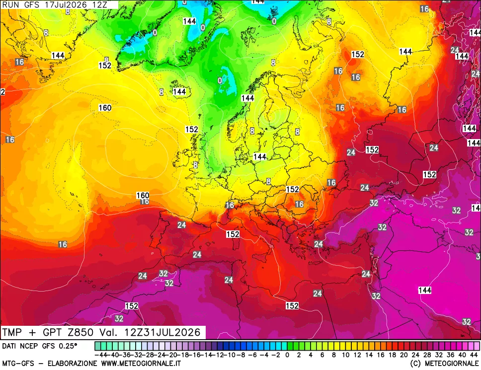 mappa 850 hPa Temp + GPT