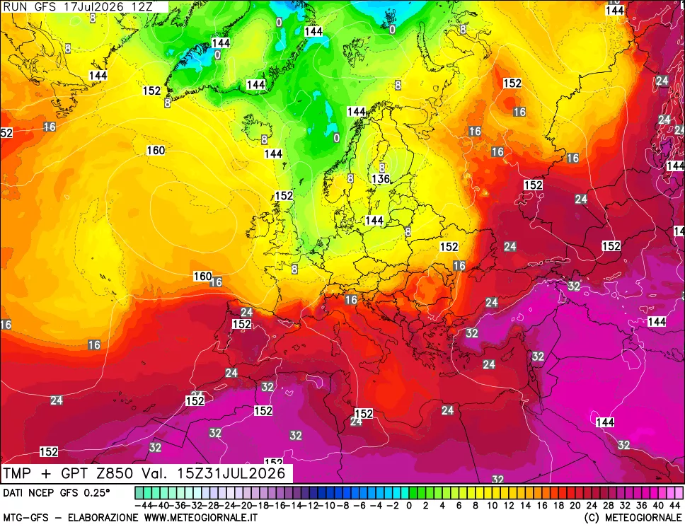 mappa 850 hPa Temp + GPT