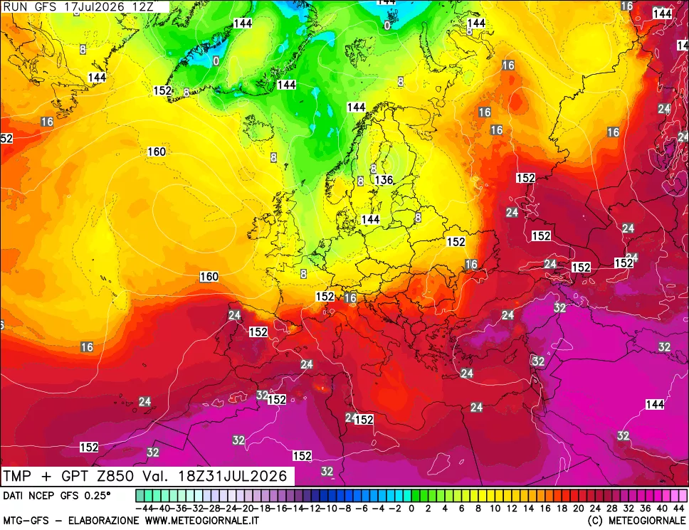 mappa 850 hPa Temp + GPT