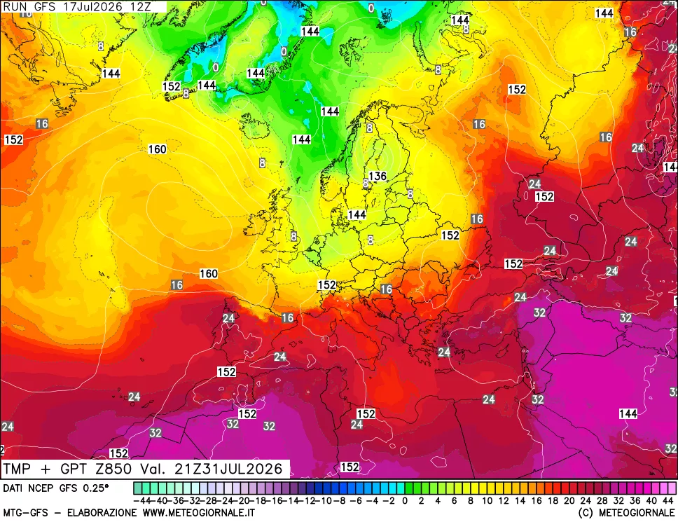 mappa 850 hPa Temp + GPT