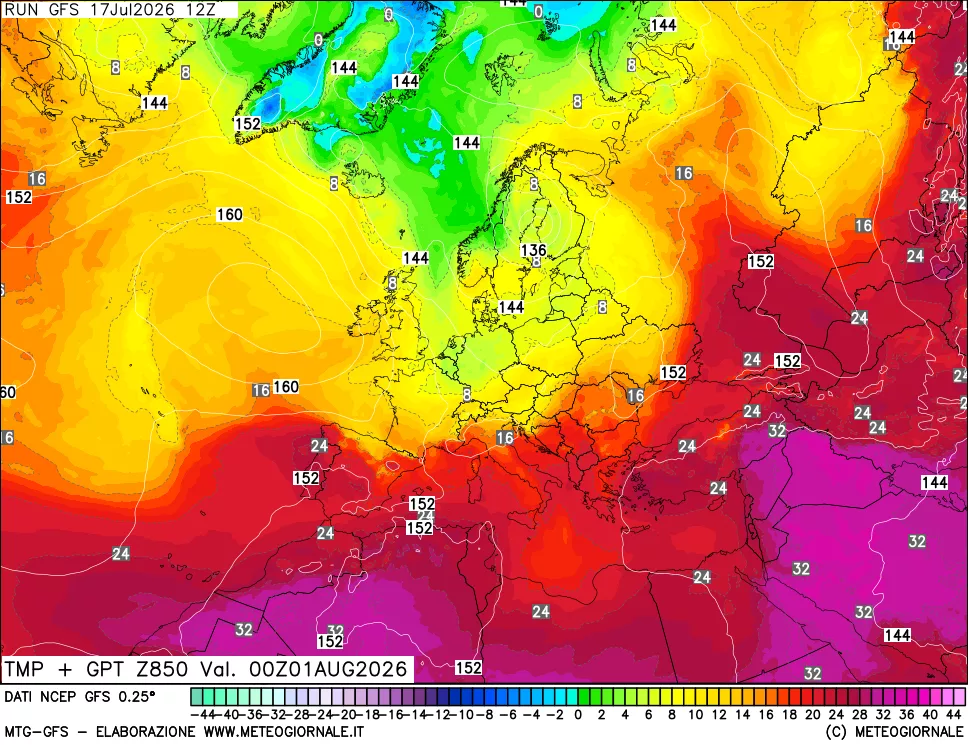 mappa 850 hPa Temp + GPT