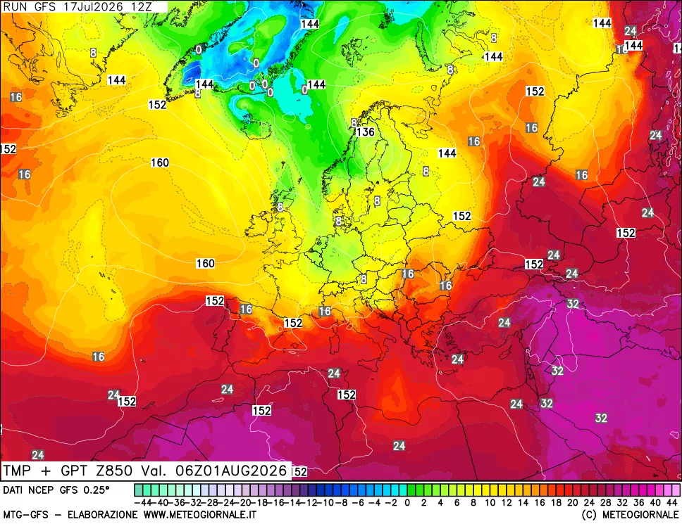 mappa 850 hPa Temp + GPT