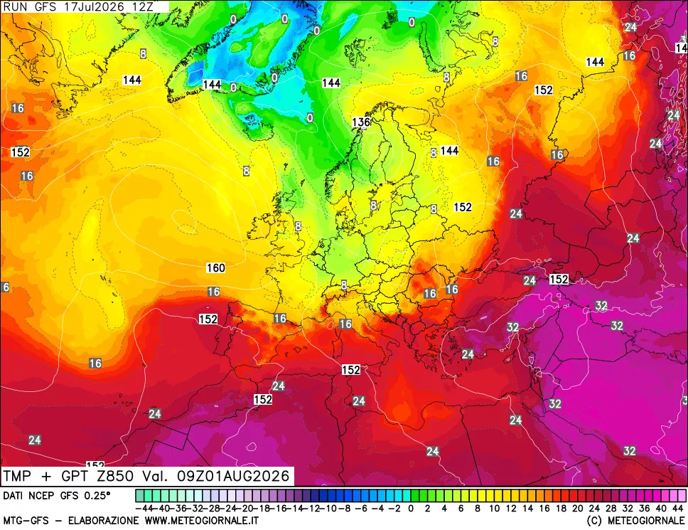 mappa 850 hPa Temp + GPT
