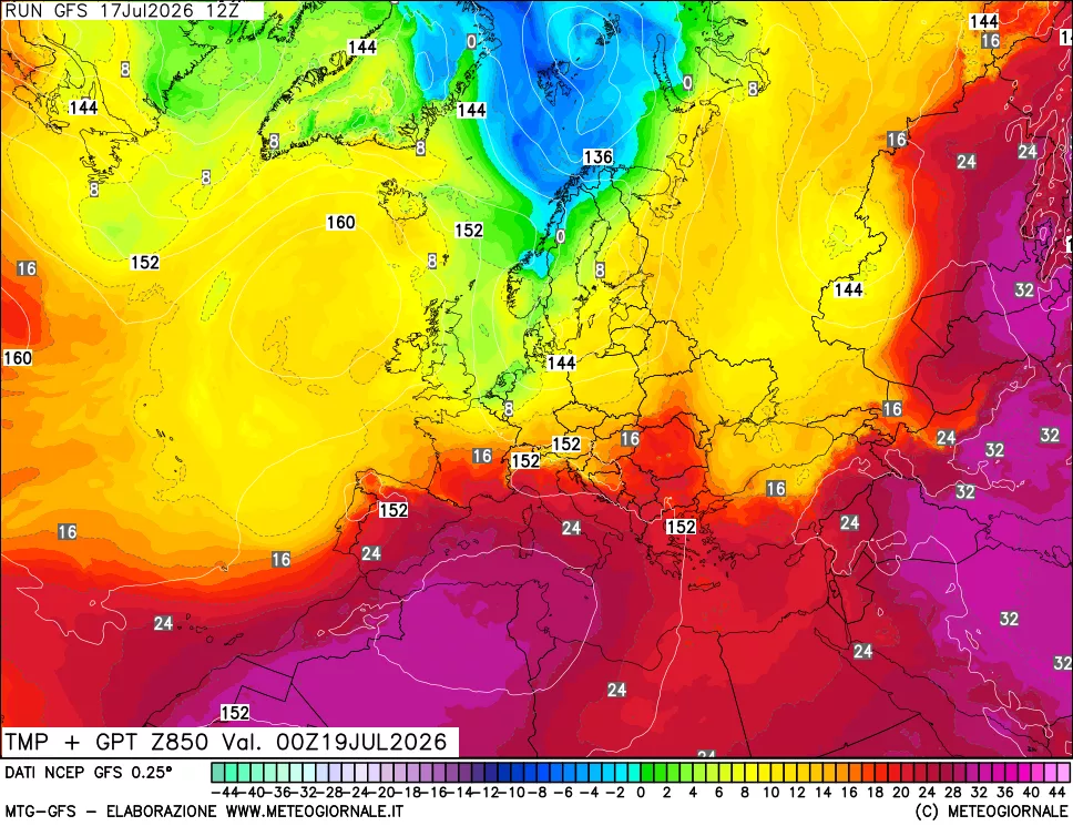 mappa 850 hPa Temp + GPT