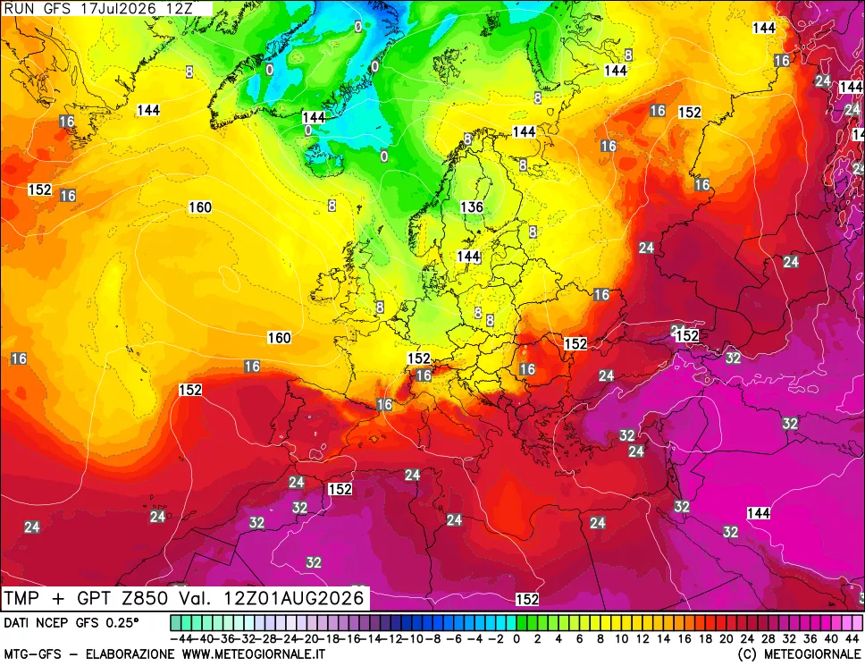 mappa 850 hPa Temp + GPT