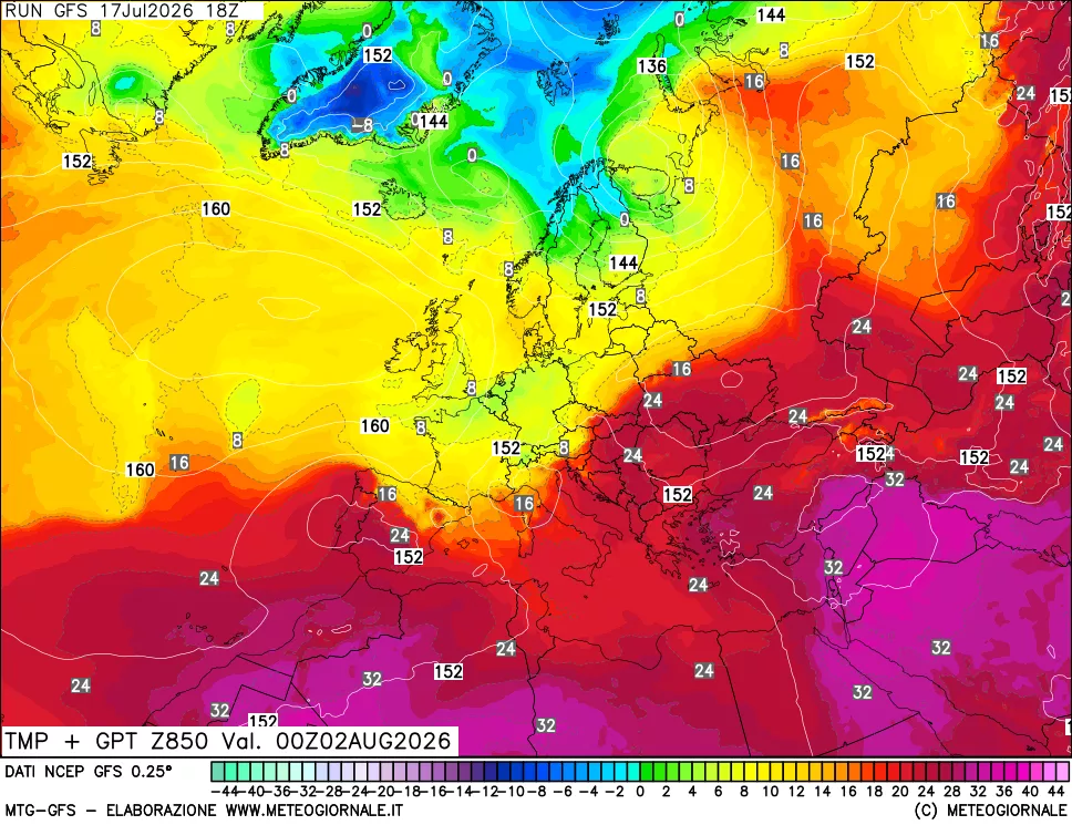 mappa 850 hPa Temp + GPT