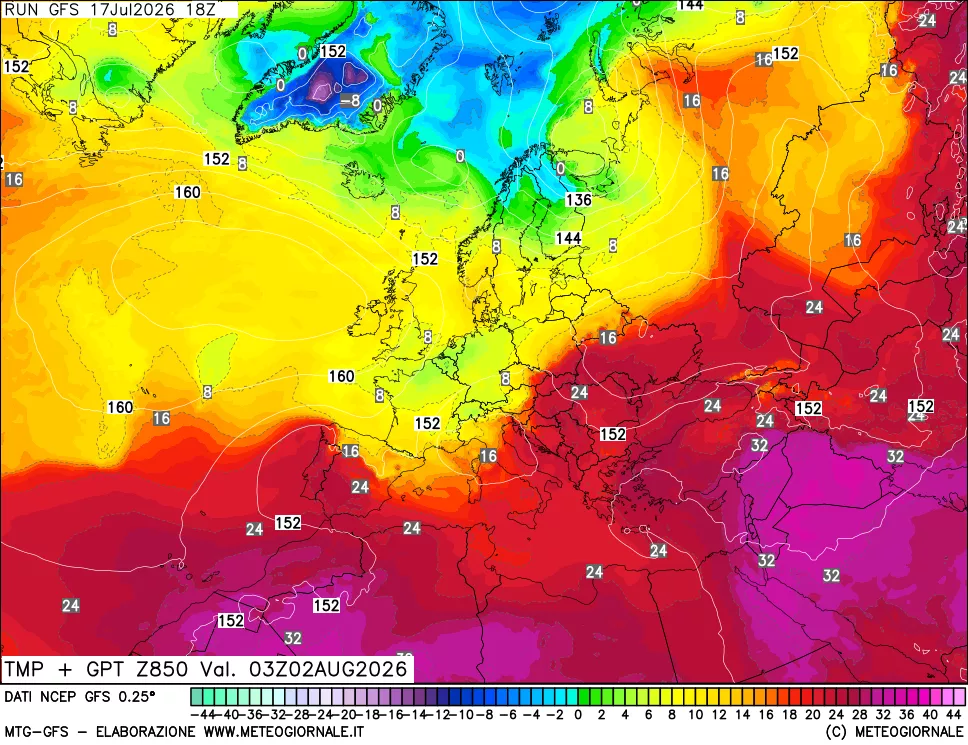 mappa 850 hPa Temp + GPT