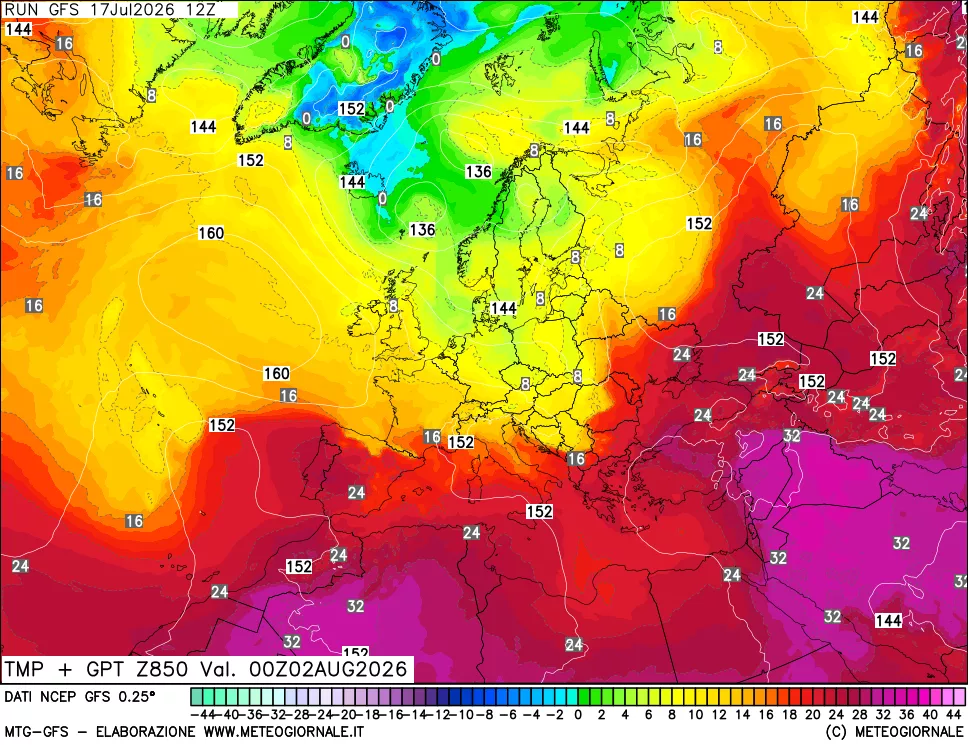 mappa 850 hPa Temp + GPT
