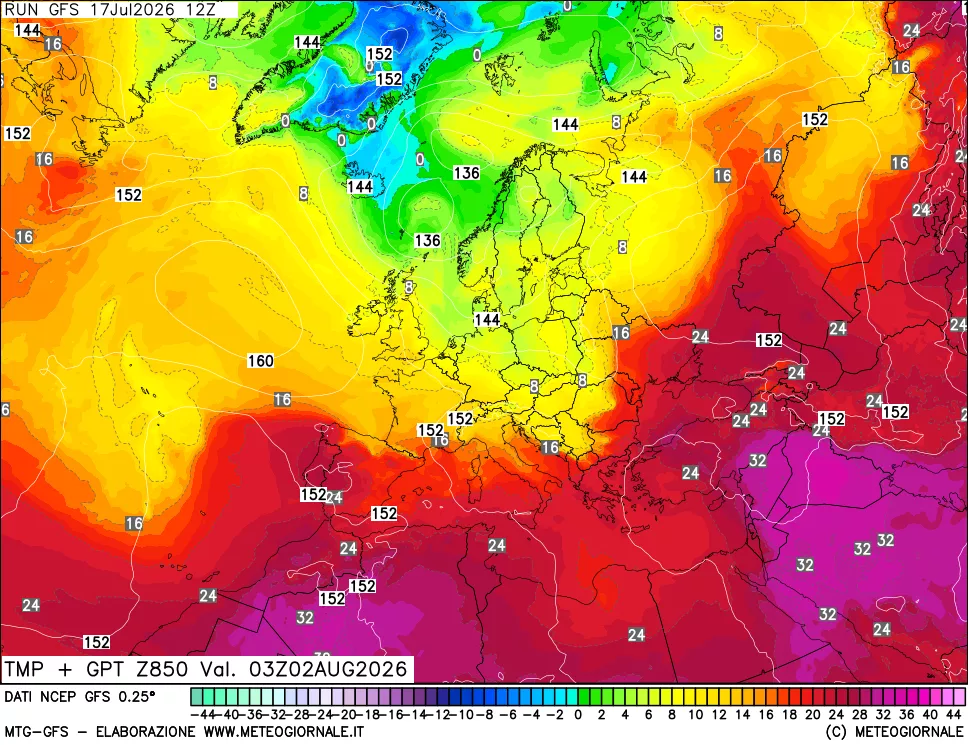 mappa 850 hPa Temp + GPT