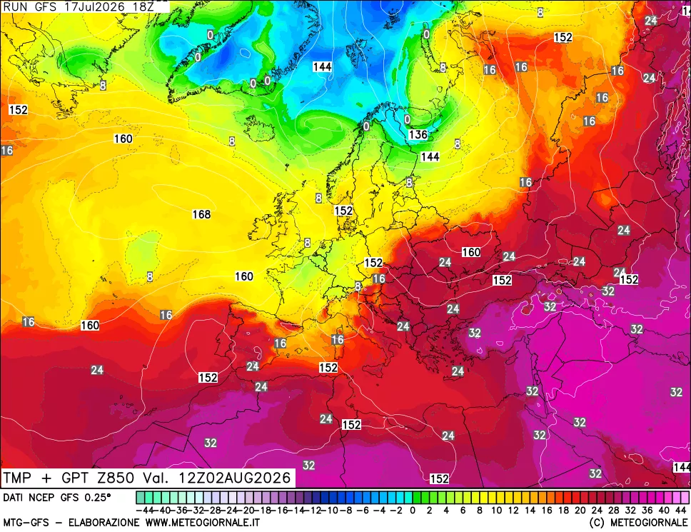 mappa 850 hPa Temp + GPT