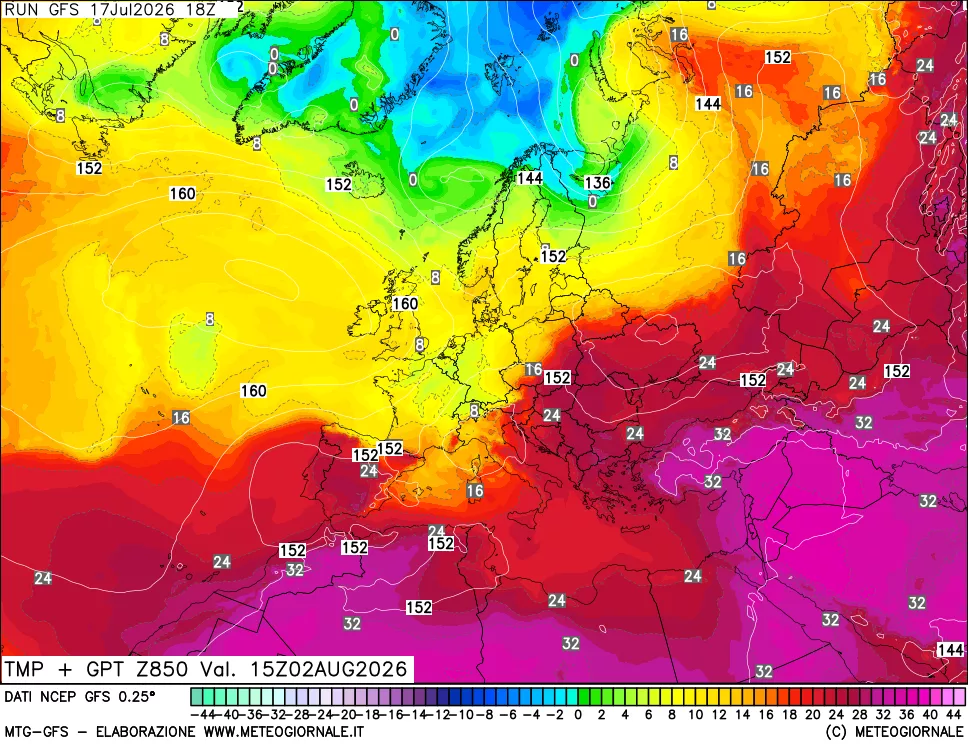 mappa 850 hPa Temp + GPT