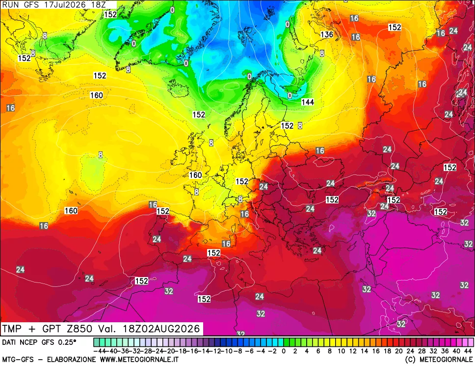 mappa 850 hPa Temp + GPT
