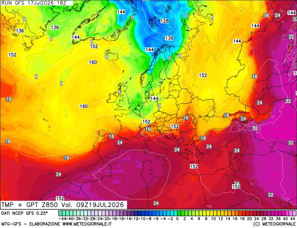 mappa 850 hPa Temp + GPT