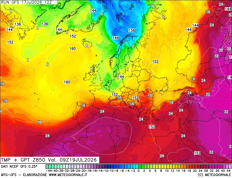 mappa 850 hPa Temp + GPT