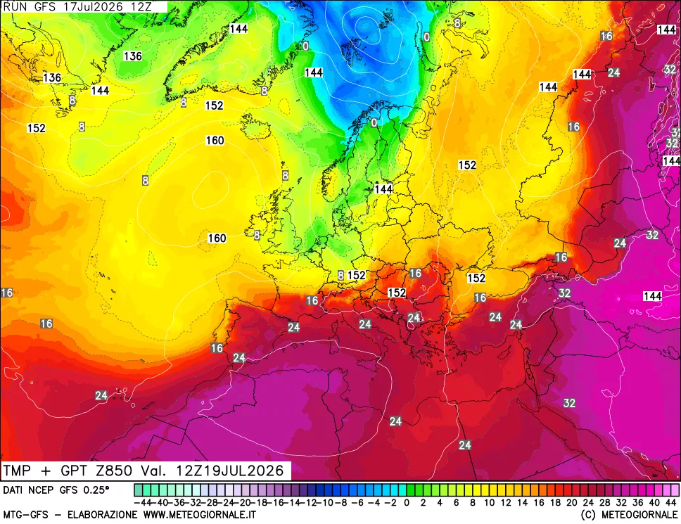 mappa 850 hPa Temp + GPT