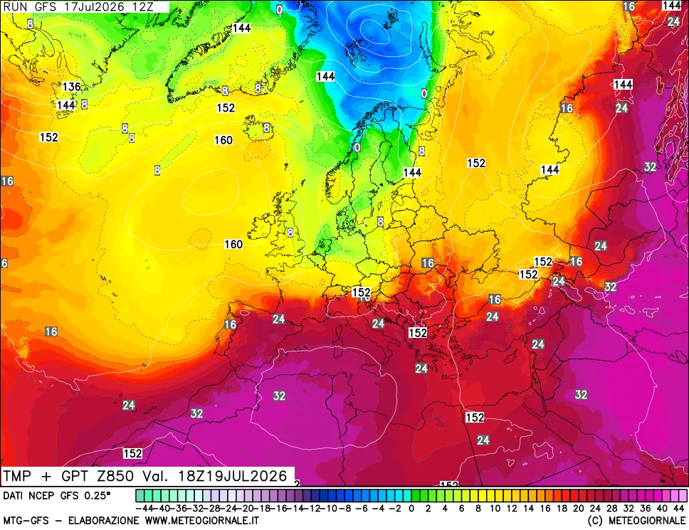 mappa 850 hPa Temp + GPT