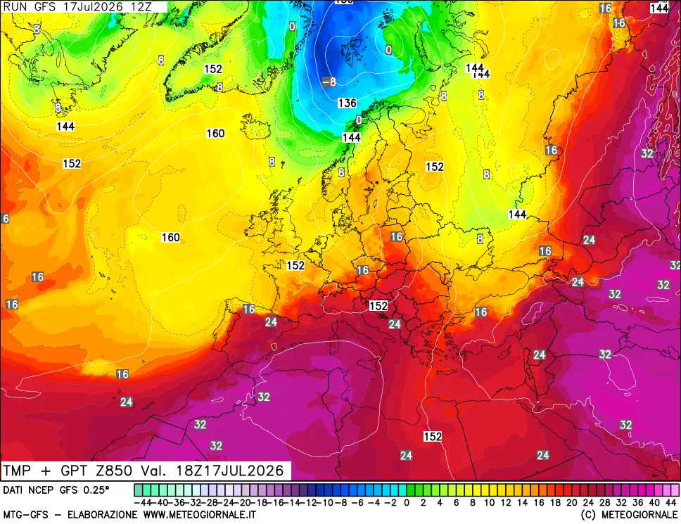 mappa 850 hPa Temp + GPT