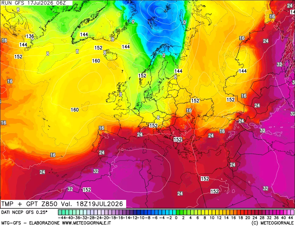 mappa 850 hPa Temp + GPT
