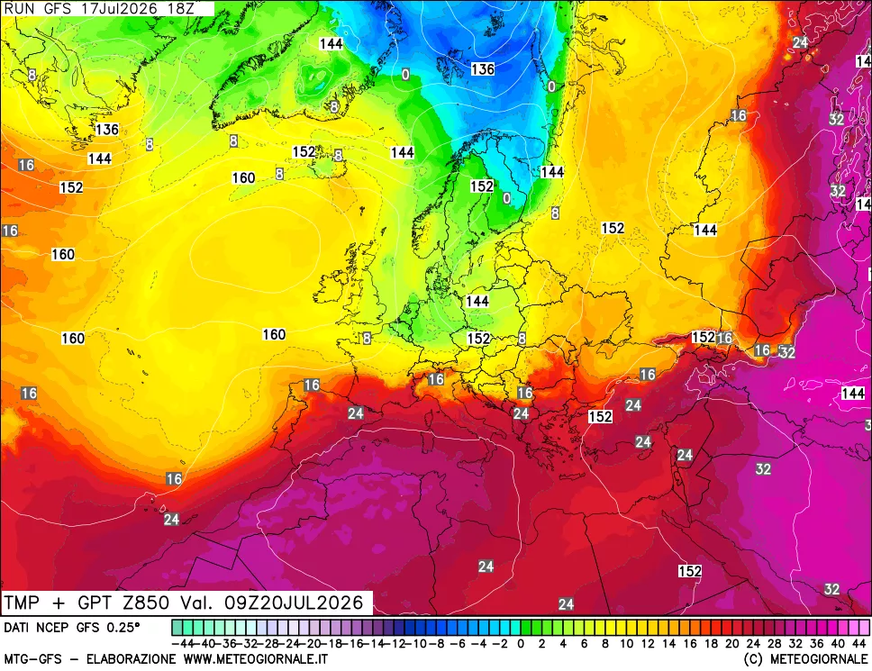 mappa 850 hPa Temp + GPT