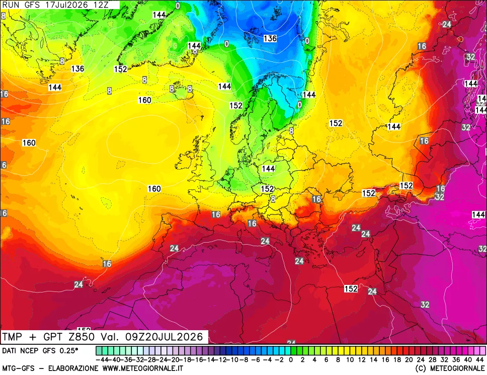 mappa 850 hPa Temp + GPT