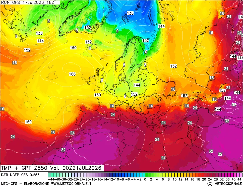 mappa 850 hPa Temp + GPT