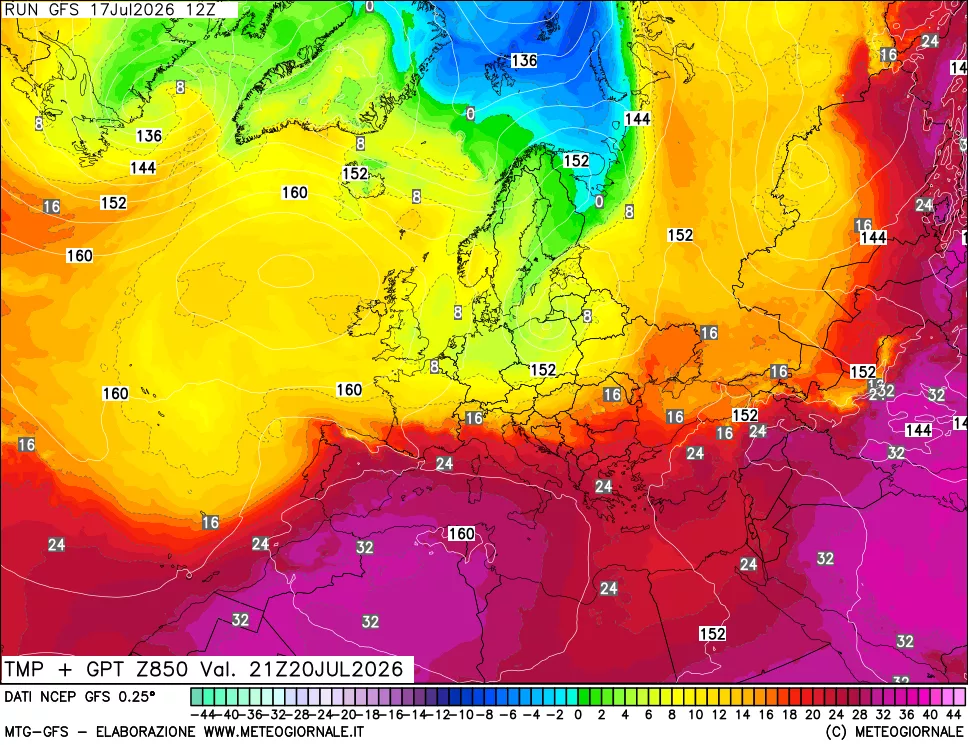 mappa 850 hPa Temp + GPT