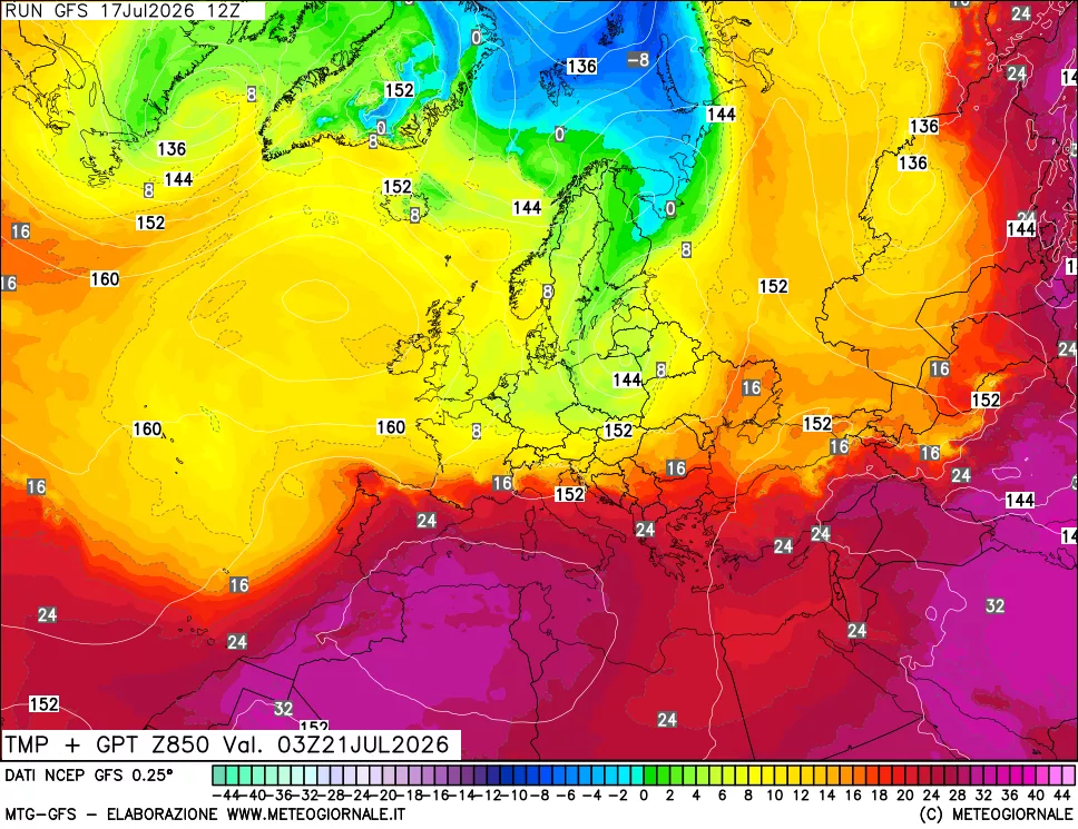 mappa 850 hPa Temp + GPT
