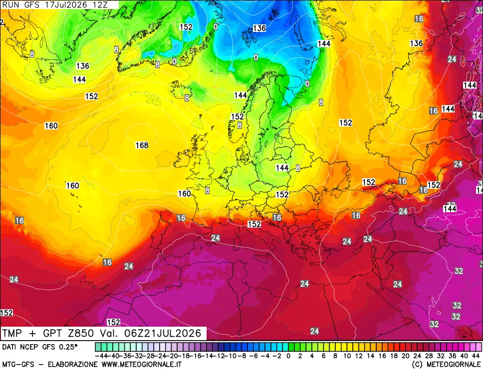 mappa 850 hPa Temp + GPT