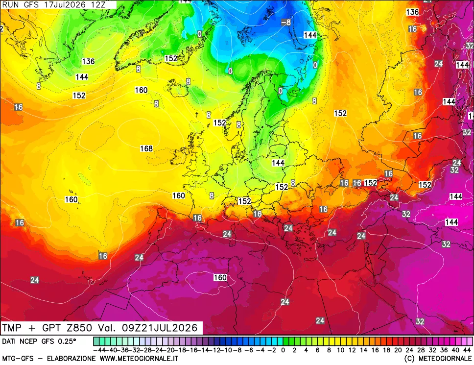 mappa 850 hPa Temp + GPT