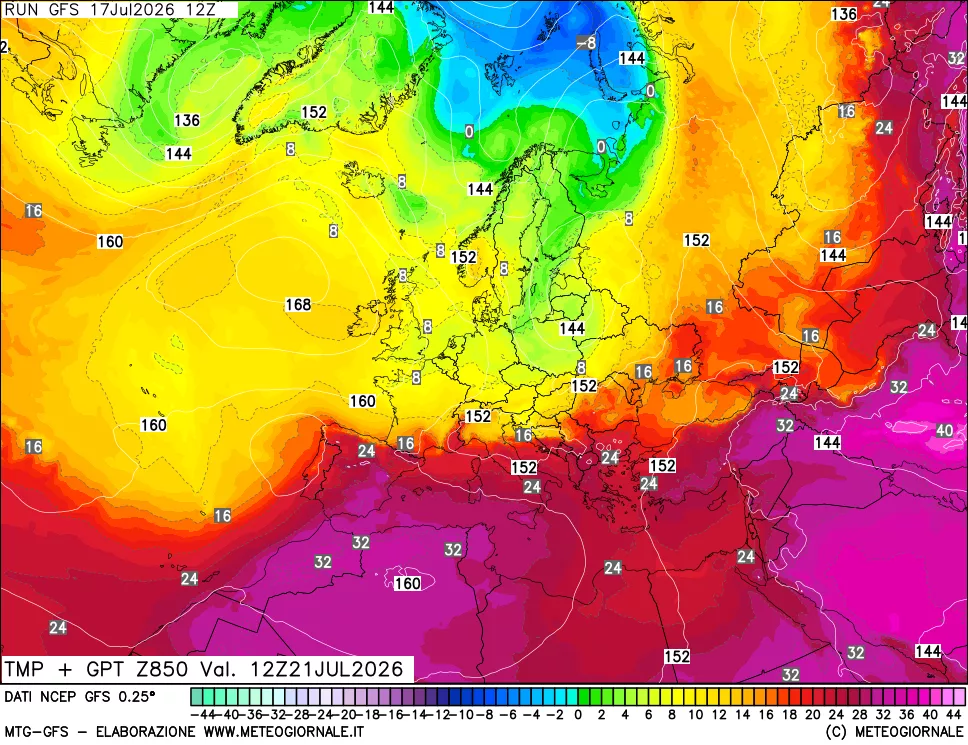 mappa 850 hPa Temp + GPT
