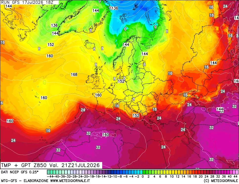 mappa 850 hPa Temp + GPT