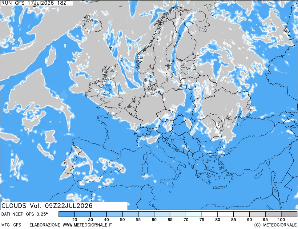 mappa Nuvolosit&agrave; totale