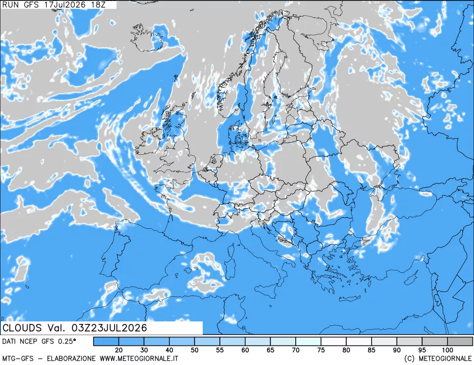 mappa Nuvolosit&agrave; totale