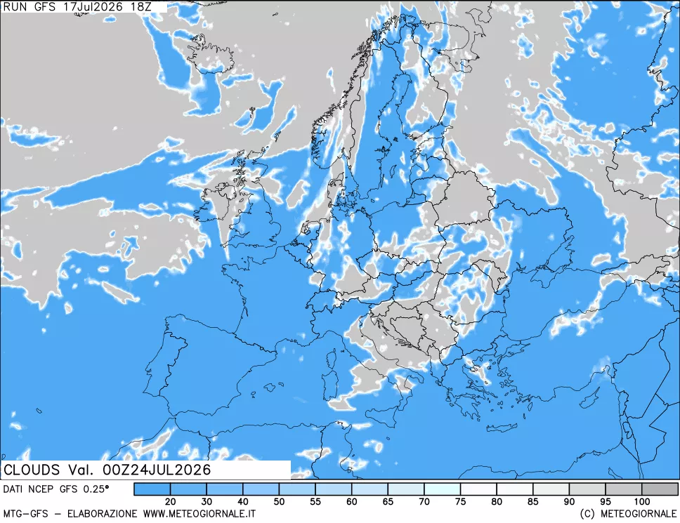 mappa Nuvolosit&agrave; totale
