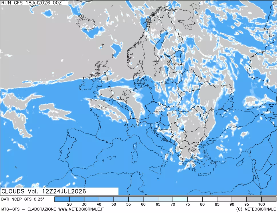 mappa Nuvolosit&agrave; totale
