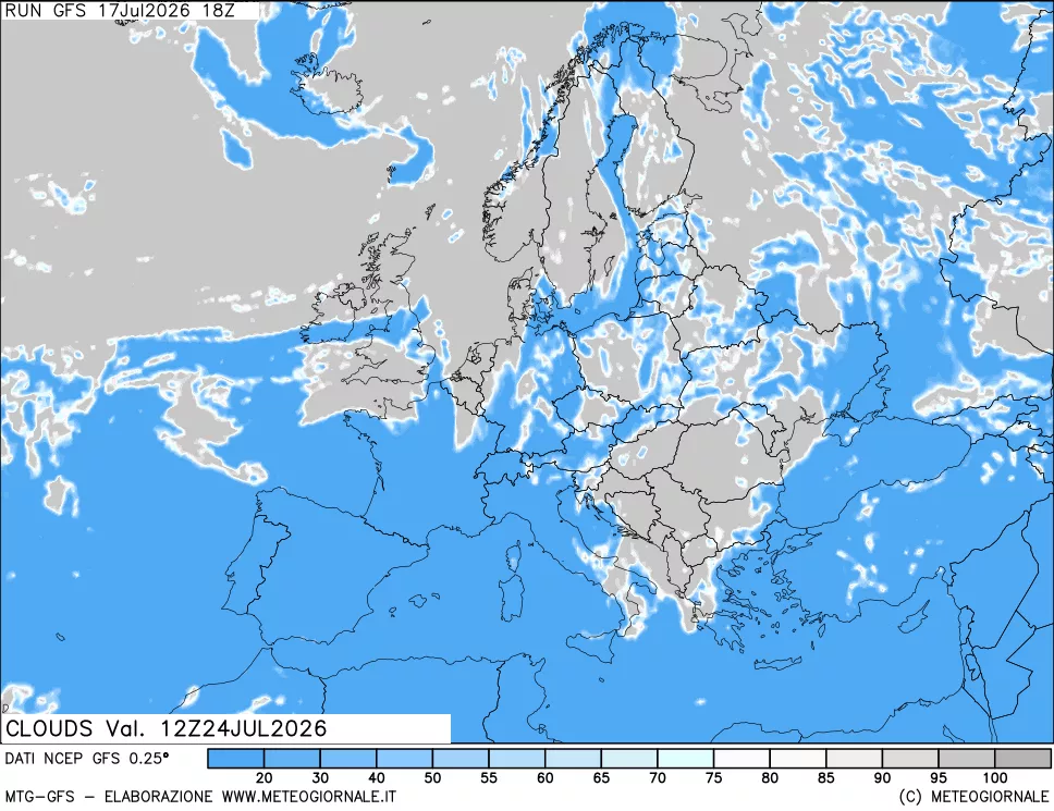 mappa Nuvolosit&agrave; totale