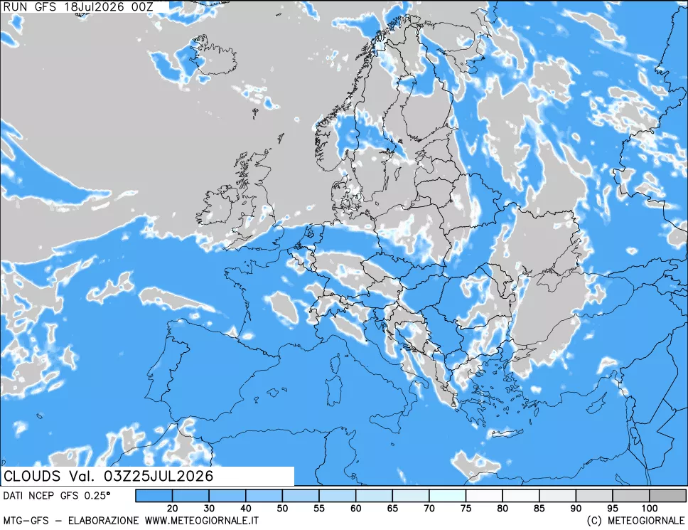 mappa Nuvolosit&agrave; totale
