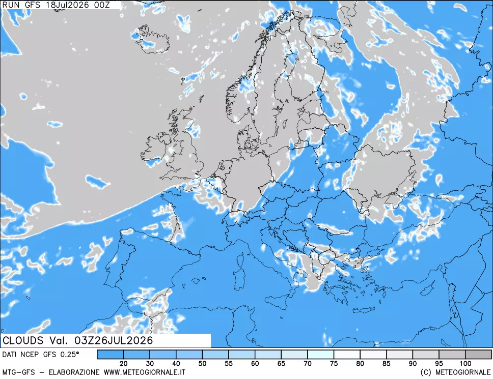 mappa Nuvolosit&agrave; totale