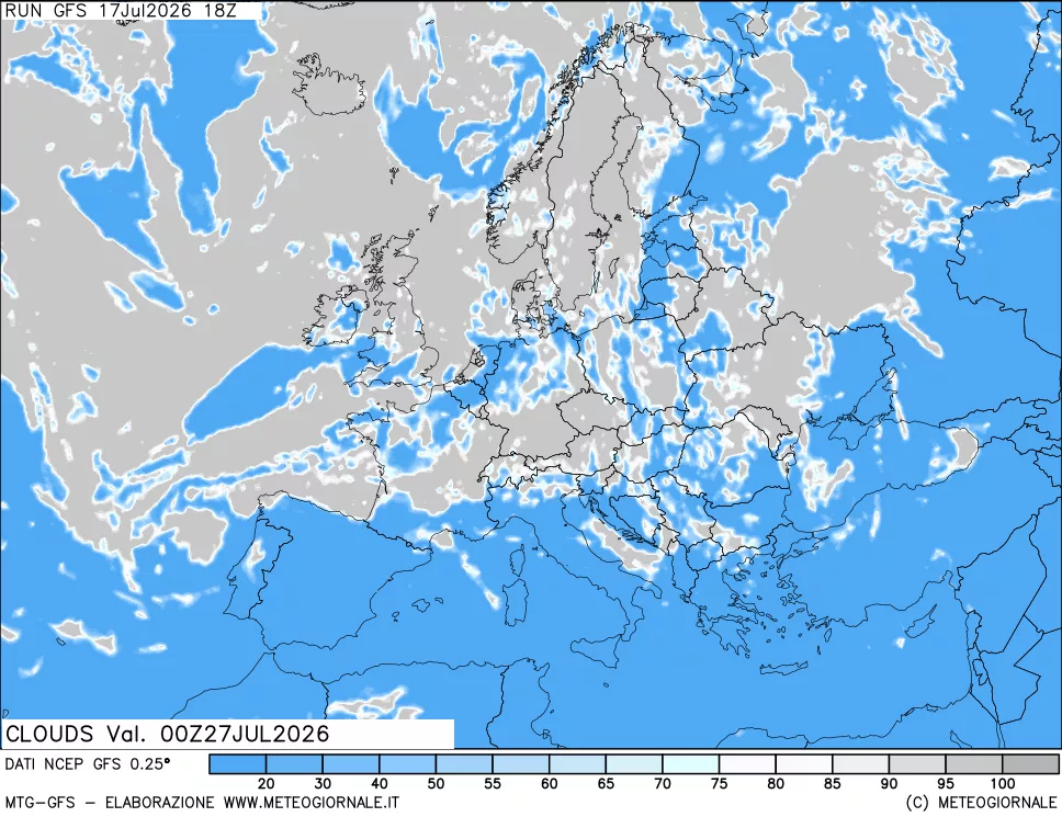 mappa Nuvolosit&agrave; totale
