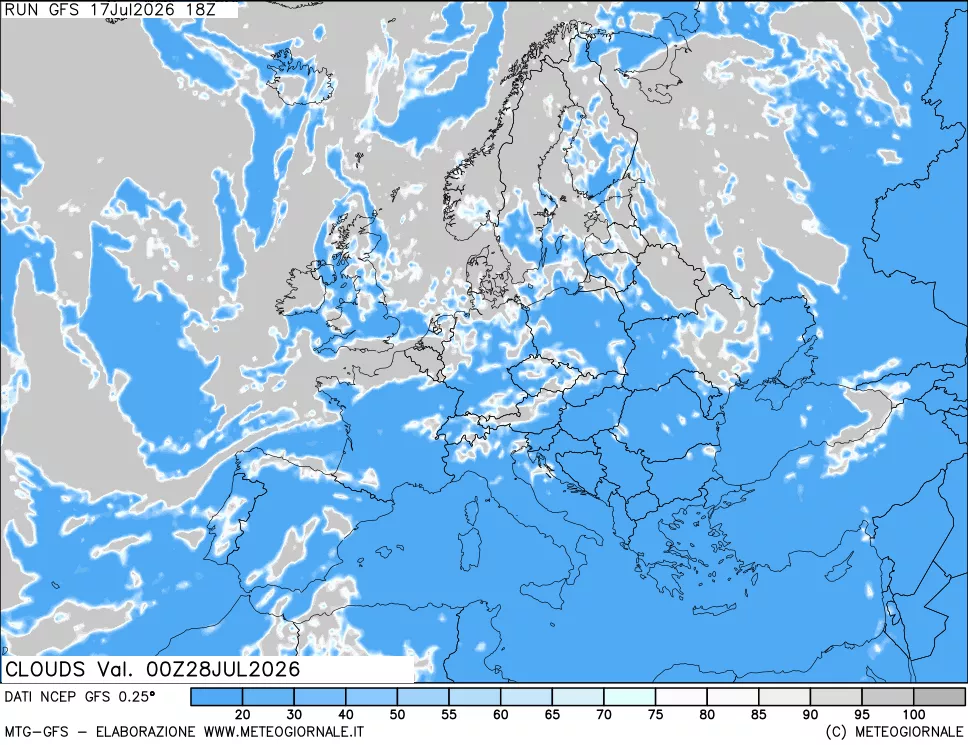 mappa Nuvolosit&agrave; totale