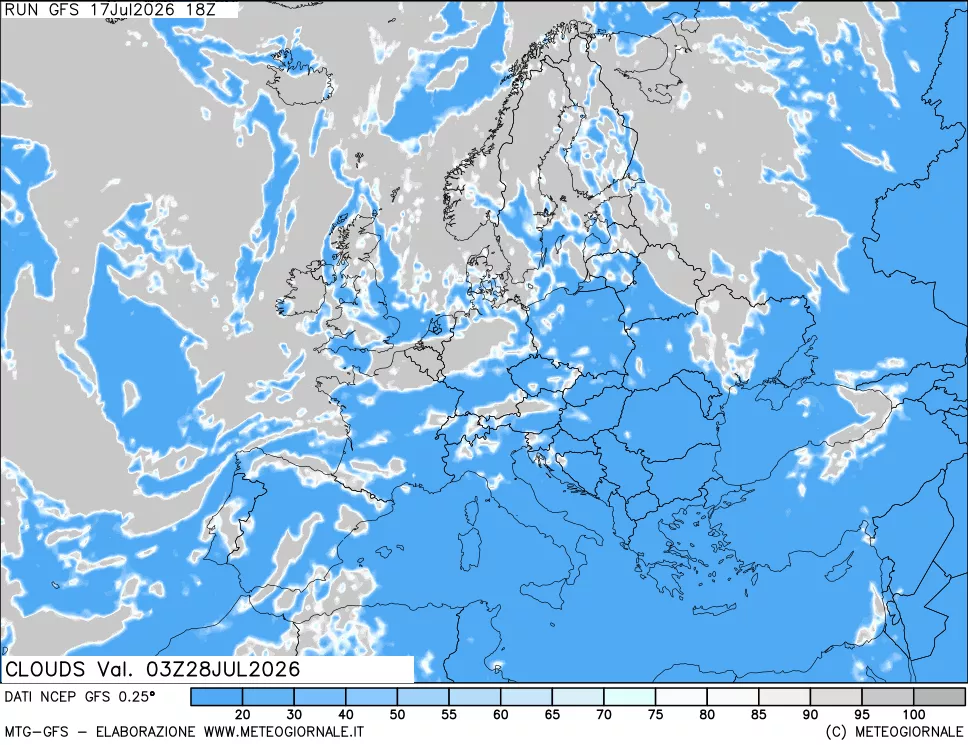 mappa Nuvolosit&agrave; totale
